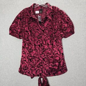 Lane Bryant Women Top 18/20 Red Scroll Belted Collared Polo Shirt NWT‎